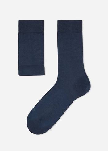 Calcetines Calzedonia Lisle Thread Crew Hombre Azul Marino | CL2808JJ