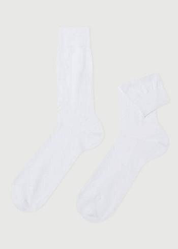 Calcetines Calzedonia Lisle Thread Crew Hombre Blancas | CL2834JJ