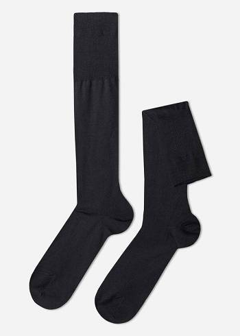 Calcetines Calzedonia Lisle Thread Long Hombre Gris Azules | CL2767FM