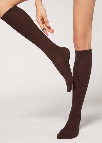 Calcetines Calzedonia Long Acanalado Cashmere Mujer Marrones | CL2245SO