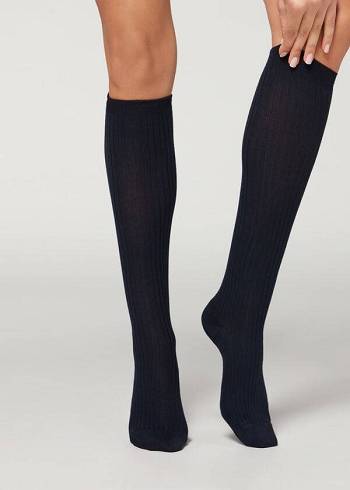 Calcetines Calzedonia Long Acanalado Cashmere Mujer Azules | CL2247FM