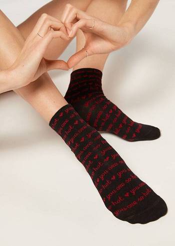 Calcetines Calzedonia Love Pattern Corta Mujer Negras | CL2447OR