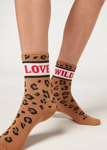 Calcetines Calzedonia Love Pattern Corta Mujer Marrones | CL2448IS