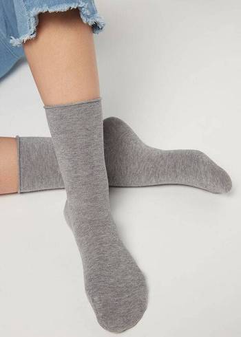 Calcetines Calzedonia Non-Elastic Algodon Ankle Corta Mujer Plateadas | CL2452RW