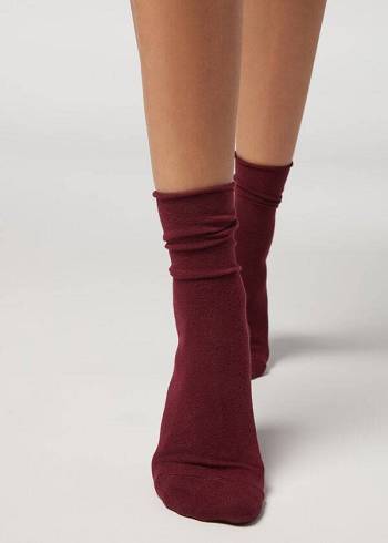 Calcetines Calzedonia Non-Elastic Algodon Ankle Corta Mujer Rojas | CL2455QZ