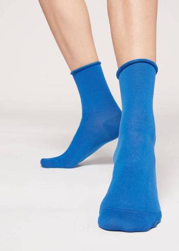 Calcetines Calzedonia Non-Elastic Algodon Ankle Corta Mujer Azules | CL2462ZG