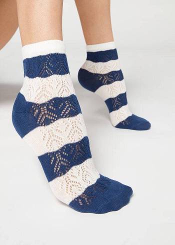 Calcetines Calzedonia Openwork and A Rayas Corta Mujer Azules | CL2463LH