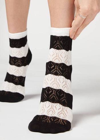 Calcetines Calzedonia Openwork and A Rayas Corta Mujer Negras | CL2464KI