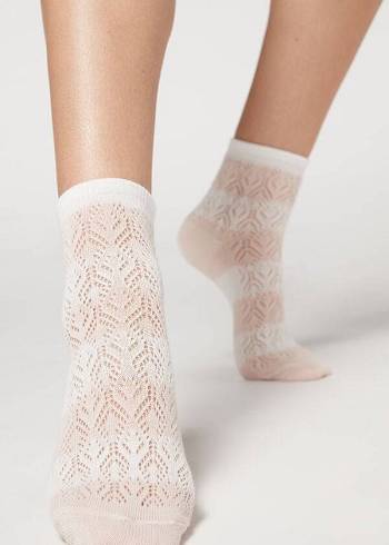 Calcetines Calzedonia Openwork and A Rayas Corta Mujer Beige | CL2465JJ