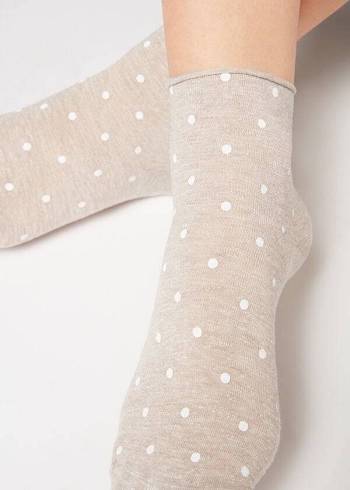 Calcetines Calzedonia Polka Dot Motif Corta with Linen Mujer Beige | CL2466HK