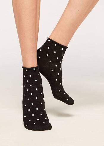Calcetines Calzedonia Polka Dot Motif Corta with Linen Mujer Negras | CL2467GL