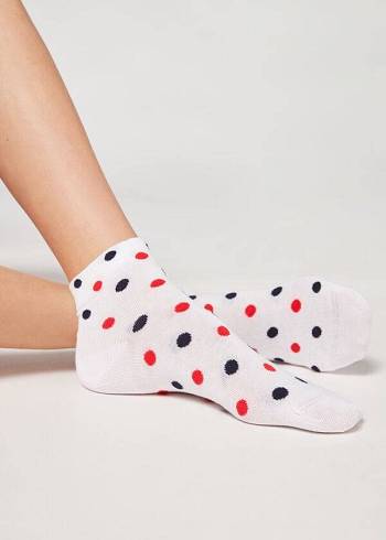 Calcetines Calzedonia Polka Dot Pattern Corta Mujer Blancas | CL2471AP