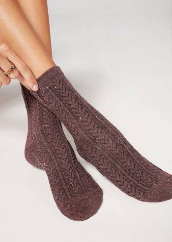 Calcetines Calzedonia Slub Algodon Corta Mujer Burdeos | CL2531EX