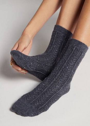 Calcetines Calzedonia Slub Algodon Corta Mujer Plateadas | CL2533QZ