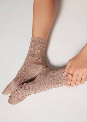 Calcetines Calzedonia Slub Algodon Corta Mujer Beige | CL2534MA