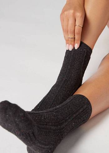 Calcetines Calzedonia Slub Algodon Corta Mujer Negras | CL2535NB