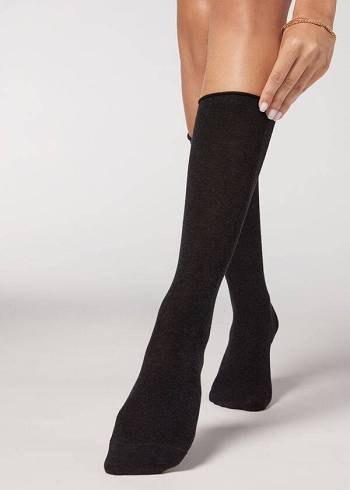 Calcetines Calzedonia Smooth Algodon Mid-Calf Long Mujer Gris | CL2258NB