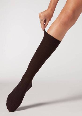 Calcetines Calzedonia Smooth Algodon Mid-Calf Long Mujer Cafe | CL2260QZ
