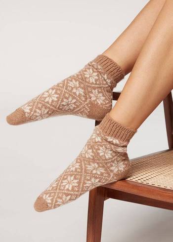 Calcetines Calzedonia Soft Christmas Corta Mujer Beige | CL2536BC