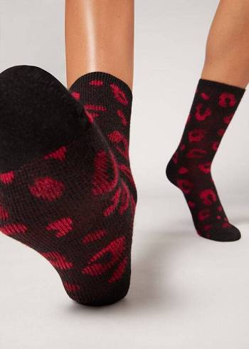 Calcetines Calzedonia Spotted Cashmere Corta Mujer Negras Rojas | CL2539XF