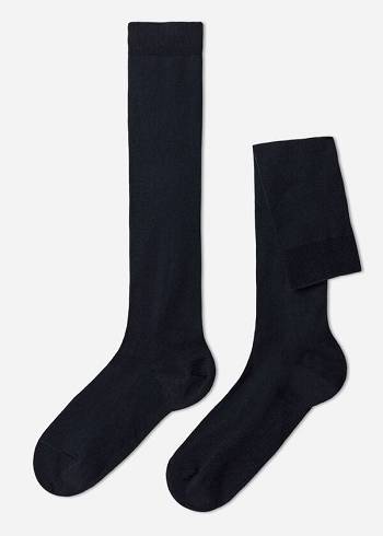 Calcetines Calzedonia Stretch Algodon Long Hombre Azules | CL2771PQ