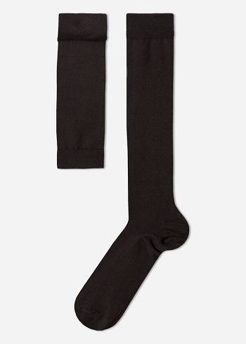 Calcetines Calzedonia Stretch Algodon Long Hombre Marrones | CL2772OR