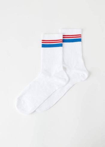 Calcetines Calzedonia Stripe Motif Crew Hombre Blancas Azules | CL2870MA