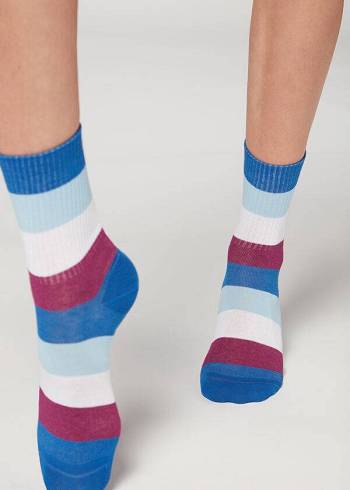 Calcetines Calzedonia Stripe Patterned Corta Mujer Azules | CL2543JJ