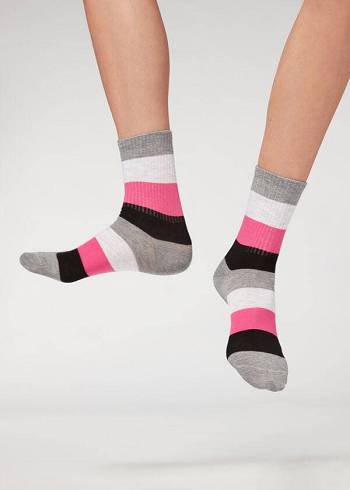 Calcetines Calzedonia Stripe Patterned Corta Mujer Gris | CL2544HK