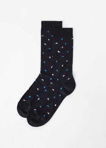 Calcetines Calzedonia Triangle Pattern Crew Hombre Negras | CL2862IS