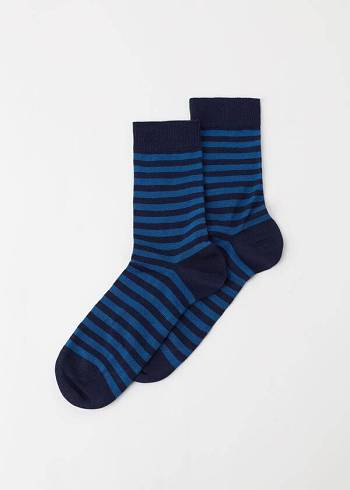 Calcetines Calzedonia Two-Tone A Rayas Crew Hombre Azules | CL2878KI