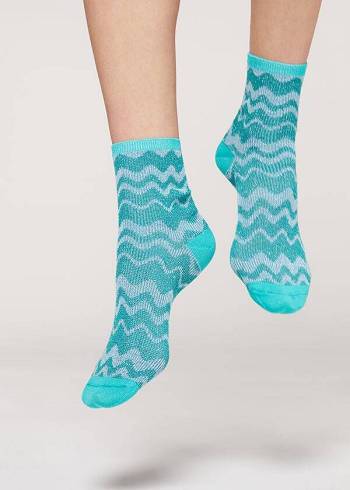 Calcetines Calzedonia Wave Motif Corta with Glitter Mujer Turquesa | CL2556RW