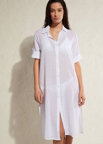 Cubrirlos Calzedonia Algodon Maxi Shirt Mujer Blancas | CL2070LH
