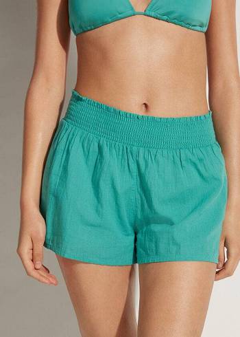Cubrirlos Calzedonia Algodon Shorts Mujer Turquesa | CL2119HK
