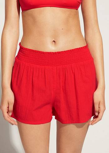 Cubrirlos Calzedonia Algodon Shorts Mujer Rojas | CL2122LH