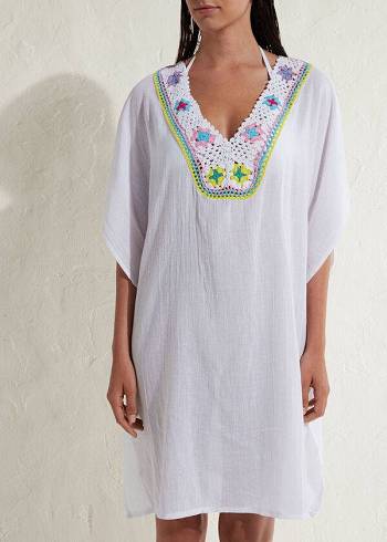 Cubrirlos Calzedonia Crochet Neckline Kaftan Mujer Blancas | CL2075BC