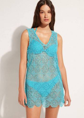 Cubrirlos Calzedonia Geometric Crochet Vestido Mujer Turquesa | CL2084UT