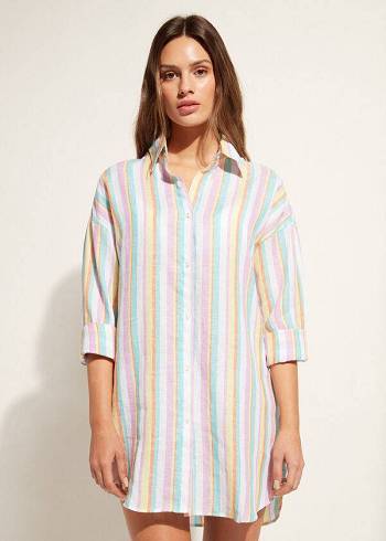 Cubrirlos Calzedonia Linen Shirt Mujer Multicolor Rayadas | CL2089SO