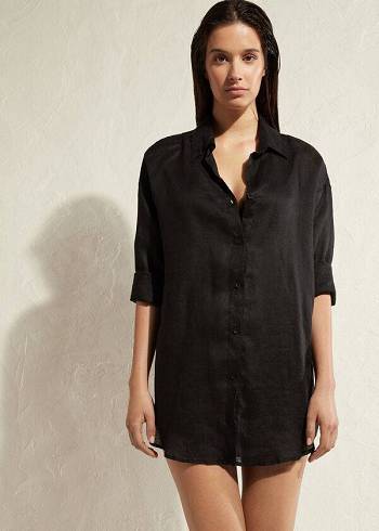 Cubrirlos Calzedonia Linen Shirt Mujer Negras | CL2092GL