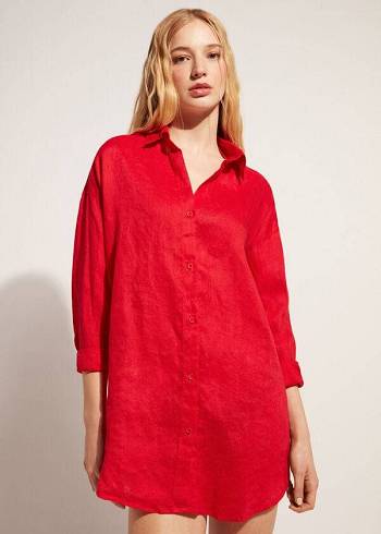 Cubrirlos Calzedonia Linen Shirt Mujer Rojas | CL2095KI