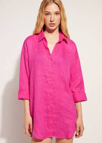 Cubrirlos Calzedonia Linen Shirt Mujer Rosas | CL2096LH