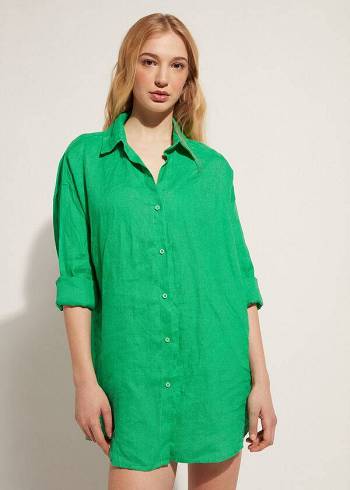 Cubrirlos Calzedonia Linen Shirt Mujer Verde | CL2088AP
