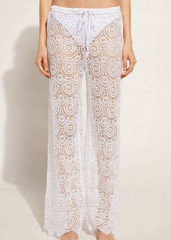Cubrirlos Calzedonia Long Crochet Pants Mujer Blancas | CL2132EX