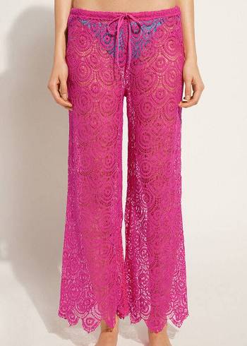 Cubrirlos Calzedonia Long Crochet Pants Mujer Rosas | CL2134TV
