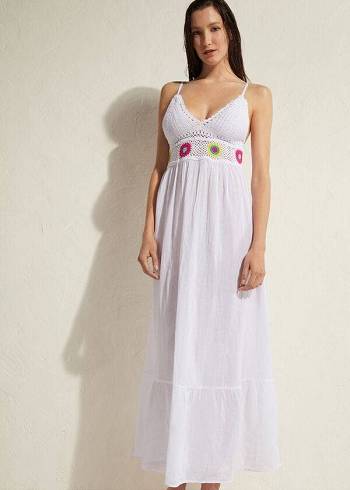 Cubrirlos Calzedonia Long Vestido with Crochet Top Mujer Blancas | CL2099CE