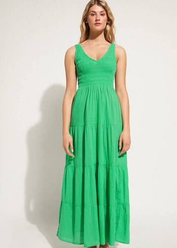 Cubrirlos Calzedonia Long Vestido with Ruffled Skirt Mujer Verde | CL2101BC