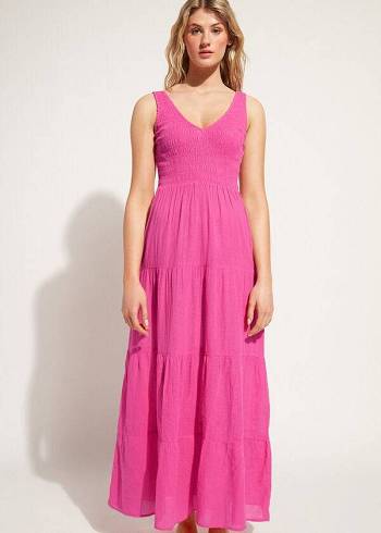 Cubrirlos Calzedonia Long Vestido with Ruffled Skirt Mujer Rosas | CL2102NB