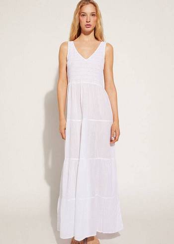 Cubrirlos Calzedonia Long Vestido with Ruffled Skirt Mujer Blancas | CL2103MA