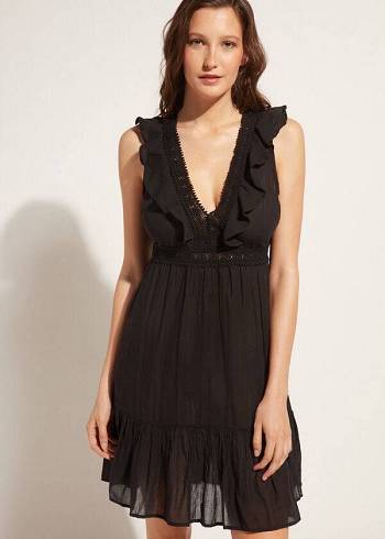 Cubrirlos Calzedonia Mini Vestido with Ruffle and Passementerie Mujer Negras | CL2106EX