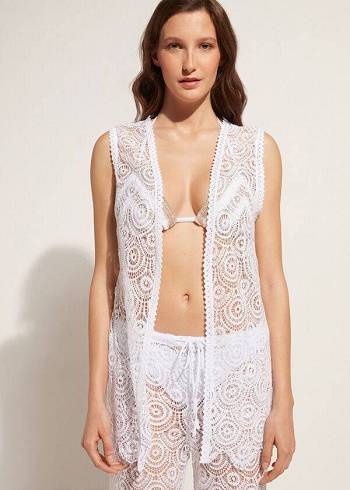 Cubrirlos Calzedonia Sin Manga Crochet Mujer Blancas | CL2116DN